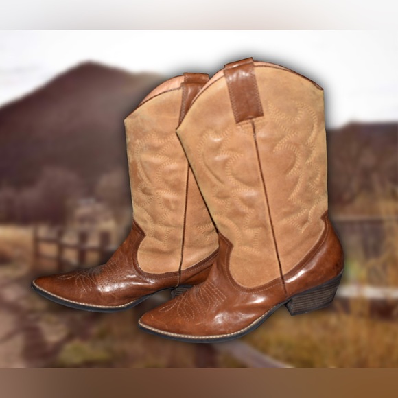 Aldo Shoes - ALDO Brown Two-Tone Cowboy Boots Sz 8.5